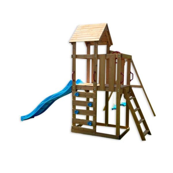 Columpio con casa de madera de cedro para niños 2 en 1