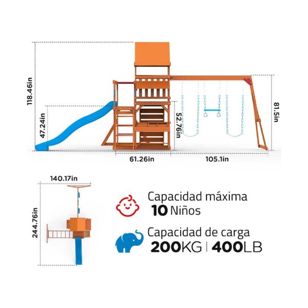 Columpio de madera con tobogán